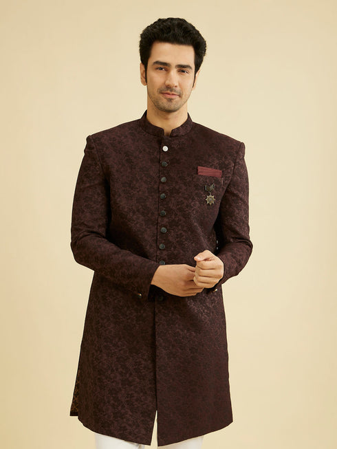 Manyavar Wine Red Achkan Style Indo Western Set