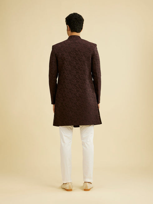 Manyavar Wine Red Achkan Style Indo Western Set