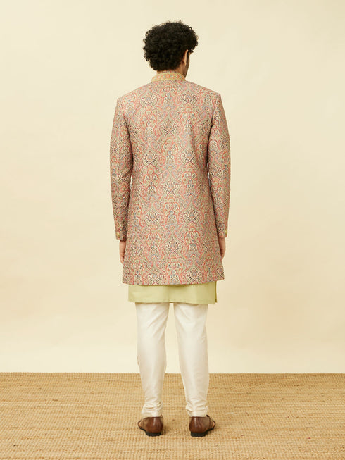 Manyavar Coral Pink Medallion Patterned Indo Western Set