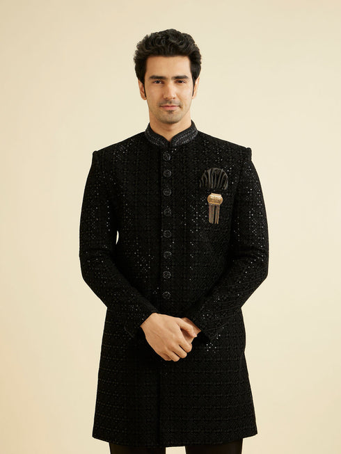 Manyavar Black Sequins Velvet Indo Western