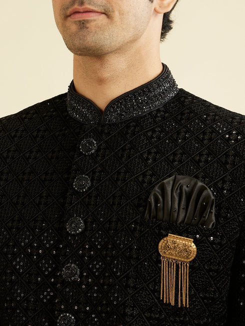 Manyavar Black Sequins Velvet Indo Western