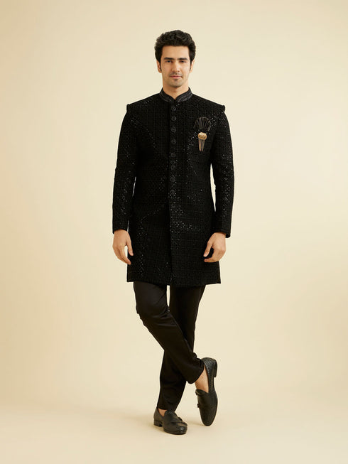 Manyavar Black Sequins Velvet Indo Western