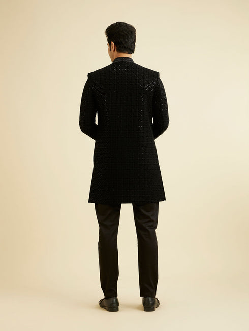 Manyavar Black Sequins Velvet Indo Western