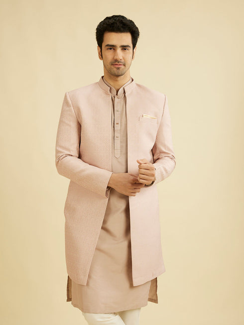Manyavar Lilac Self Design Jacket Indo Western