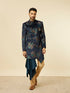 Manyavar Dark Blue Floral Patterned Indo Western Set