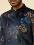 Manyavar Dark Blue Floral Patterned Indo Western Set