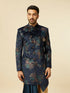 Manyavar Dark Blue Floral Patterned Indo Western Set