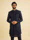 Manyavar Navy Blue Bel Buti Patterned Indo Western Set
