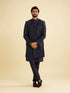 Manyavar Navy Blue Bel Buti Patterned Indo Western Set