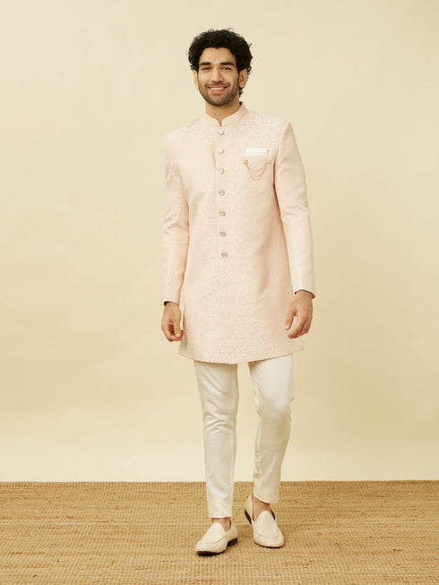 Manyavar Crystal Pink Medallion Patterned Indo Western Set