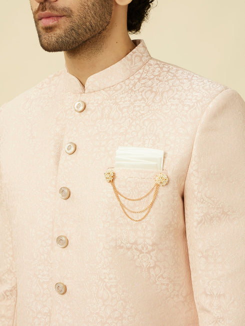 Manyavar Crystal Pink Medallion Patterned Indo Western Set