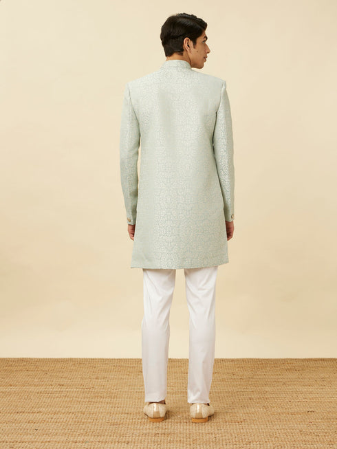 Manyavar Delicate Blue Medallion Patterned Indo Western Jacket