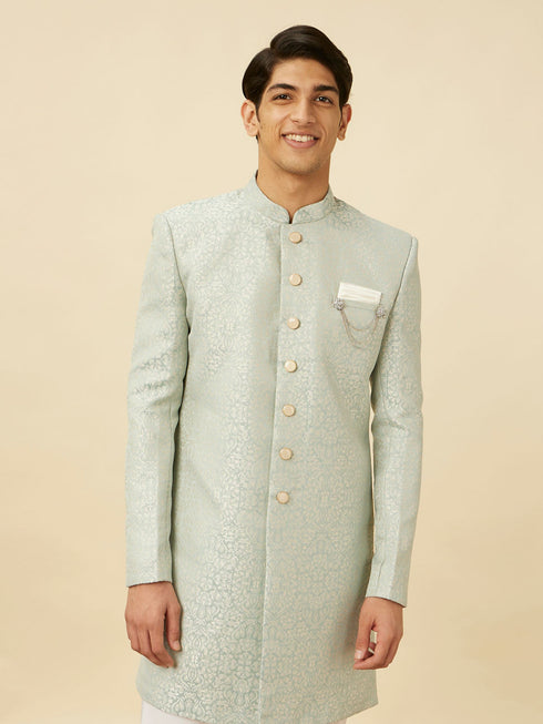 Manyavar Delicate Blue Medallion Patterned Indo Western Jacket