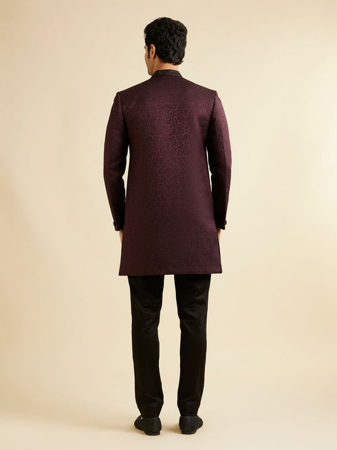 Manyavar Wine Imperial Patterned Indo Western Set