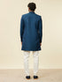 Manyavar Teal Blue Medallion Patterned Indo Western Set