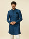 Manyavar Teal Blue Medallion Patterned Indo Western Set