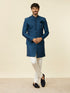 Manyavar Teal Blue Medallion Patterned Indo Western Set