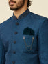 Manyavar Teal Blue Medallion Patterned Indo Western Set