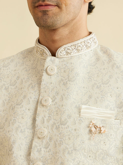Manyavar Smoke Grey Floral Vine Patterned Indo Western Set