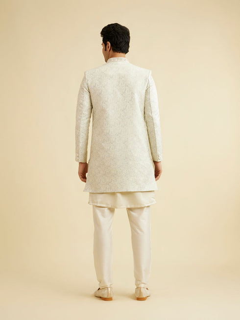 Manyavar Smoke Grey Floral Vine Patterned Indo Western Set