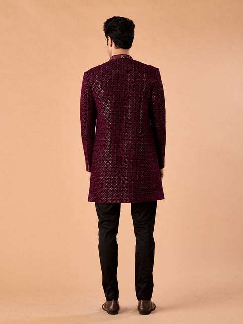 Manyavar Regal Wine Velvet Indo Western