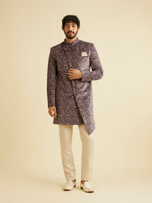 Manyavar Bright Lilac Bel Buti Embroidered Indo Western Set