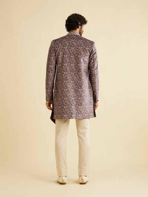 Manyavar Bright Lilac Bel Buti Embroidered Indo Western Set