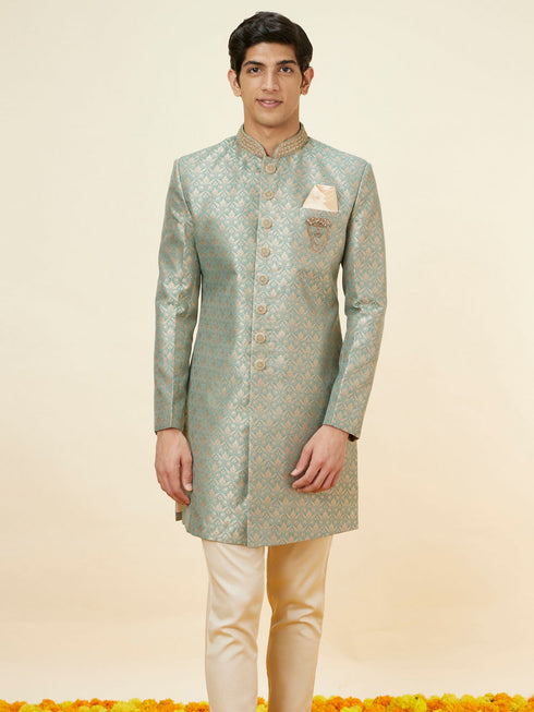 Manyavar Sage Green Floral Jaal Patterned Indo Western Set