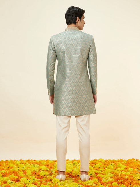 Manyavar Sage Green Floral Jaal Patterned Indo Western Set