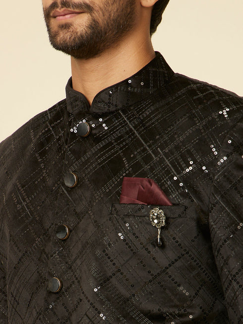 Manyavar Kohl Black Sequined Indo Western Set