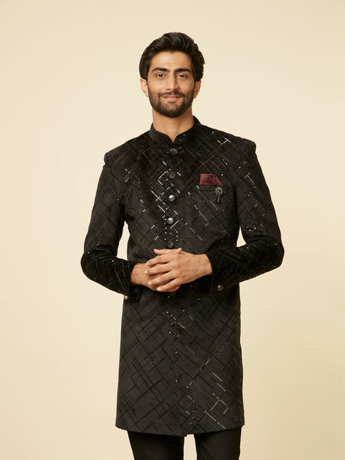 Manyavar Kohl Black Sequined Indo Western Set