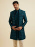 Manyavar Teal Green Chevron Patterned Indo Western Set