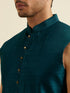 Manyavar Teal Green Chevron Patterned Indo Western Set