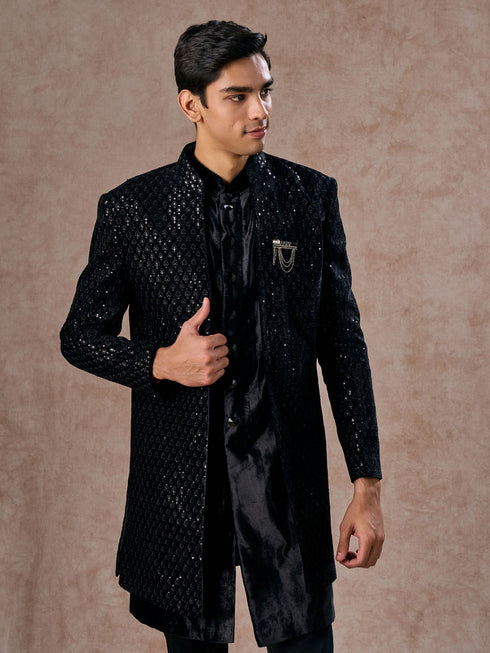 Manyavar Black Velvet Elegance Indo Western