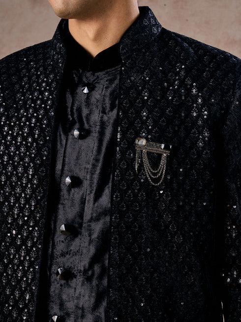 Manyavar Black Velvet Elegance Indo Western