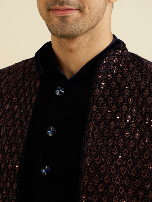 Manyavar Mahogany Brown Sequinned Indo Western Set