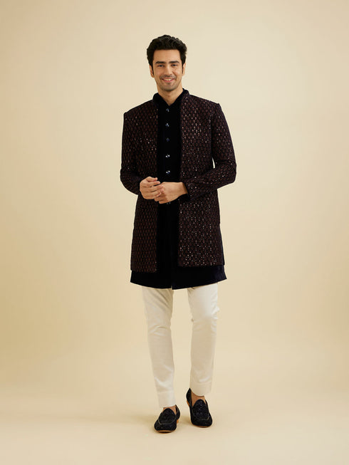 Manyavar Mahogany Brown Sequinned Indo Western Set