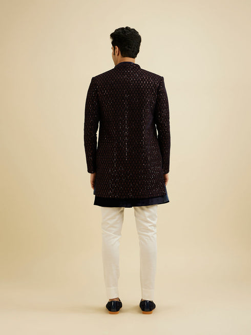 Manyavar Mahogany Brown Sequinned Indo Western Set