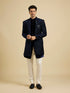 Manyavar Navy Blue Sequinned Indo Western Set