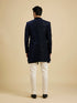 Manyavar Navy Blue Sequinned Indo Western Set