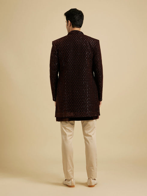 Manyavar Royal Brown Velvet Essence Indo Western