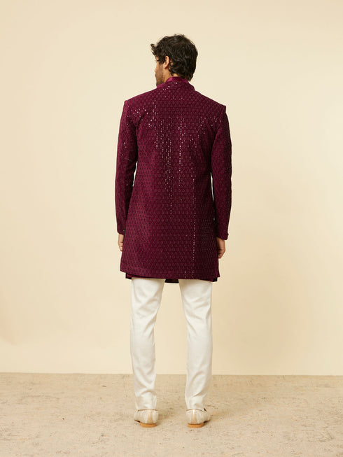 Manyavar Deep Wine Sequined Indo Western Set