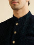 Manyavar Deep Blue and Dark Green Imperial Patterned Indo Western Set