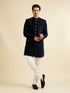 Manyavar Deep Blue and Dark Green Imperial Patterned Indo Western Set