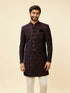 Manyavar Deep Blue and Brown Imperial Patterned Indo Western Set