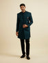 Manyavar Teal Green Jaal Patterned Achkan Style Indo Western Set