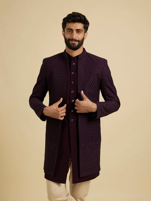 Manyavar Wine Georgette Splendor Indo Western