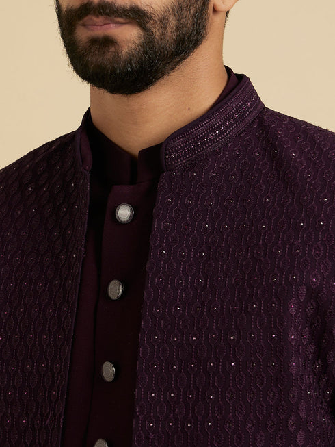 Manyavar Wine Georgette Splendor Indo Western