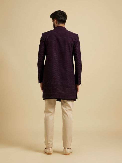Manyavar Wine Georgette Splendor Indo Western