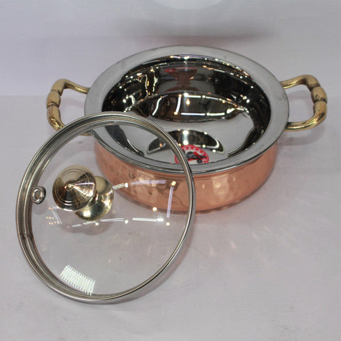 Steel Copper Kadai With Glass Cover 502g (Pack of 4)